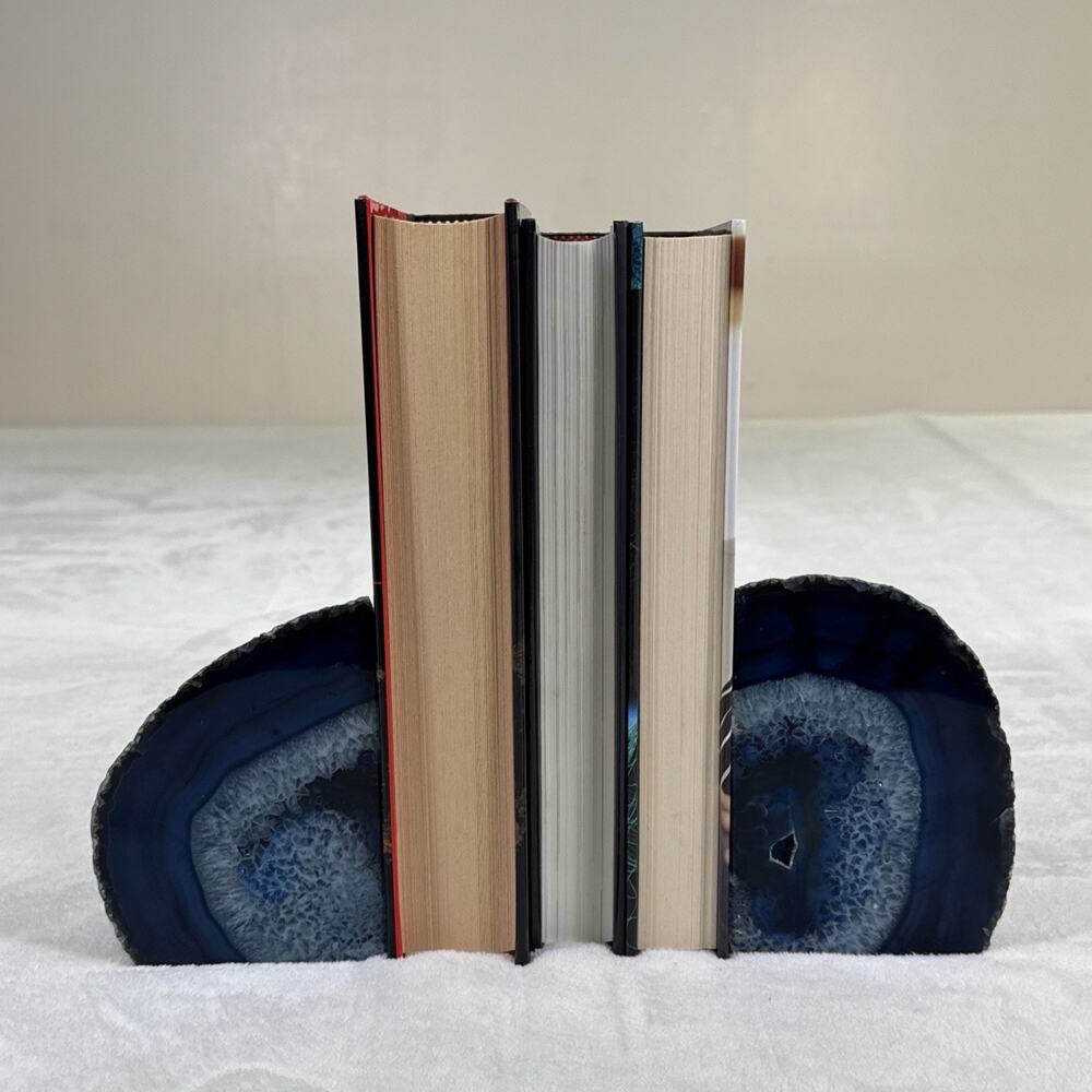 Blue Geode Agate Book Ends 5" Tall x 8.5" Across Benefits Charity
